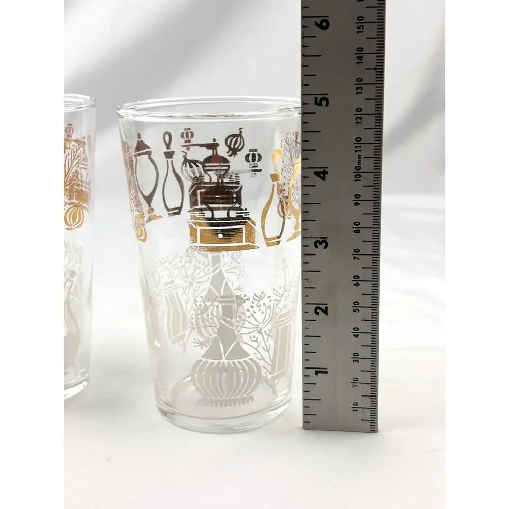 Vintage Federal Glass Tumblers Set of 4 Clear Drinking Glass Gold Accent Design‎